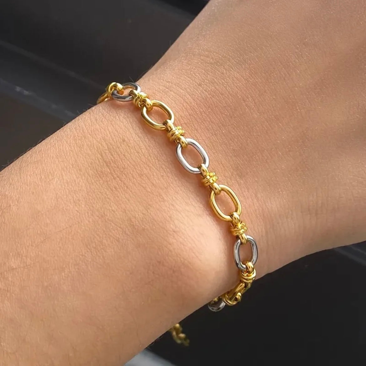 Mixed metal gold and silver bracelet