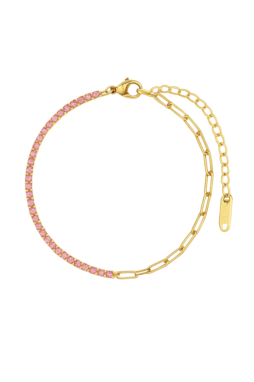 18k Gold Plated half zirconia half paperclip bracelet