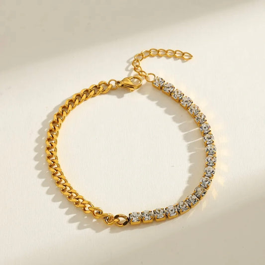 Gold and Sparkly CZ Curb Chain Bracelet