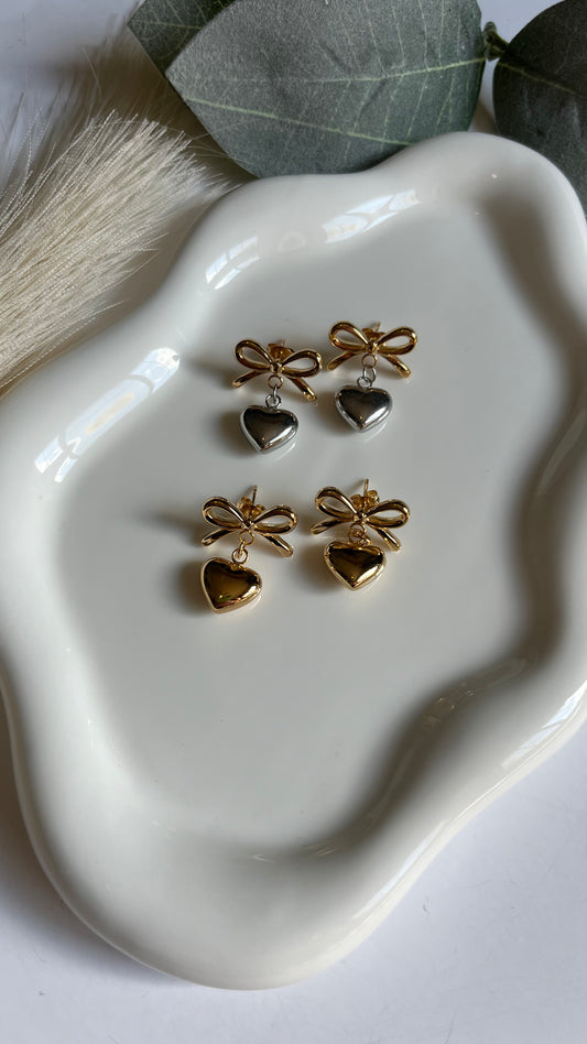 Heart bow stud drops