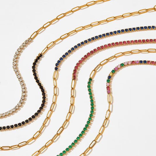 18k Gold Plated half zirconia half paperclip bracelet