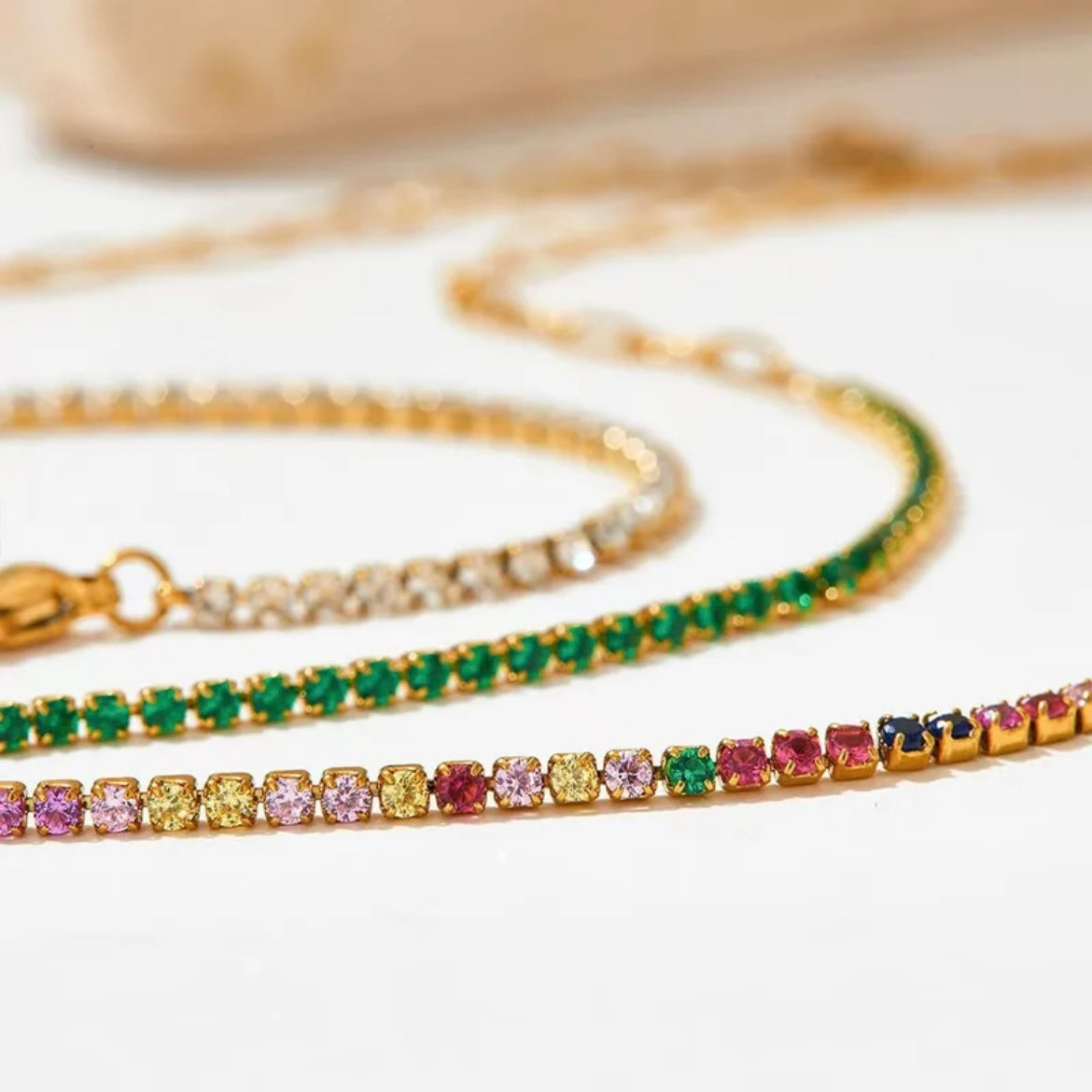 18k Gold Plated half zirconia half paperclip bracelet