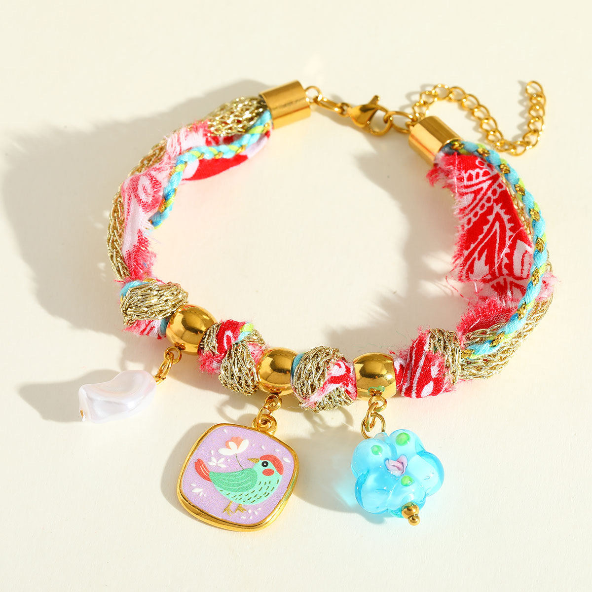 Three styles of silk / scarf charm bracelets