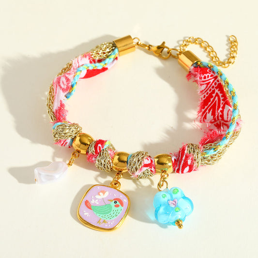 Three styles of silk / scarf charm bracelets