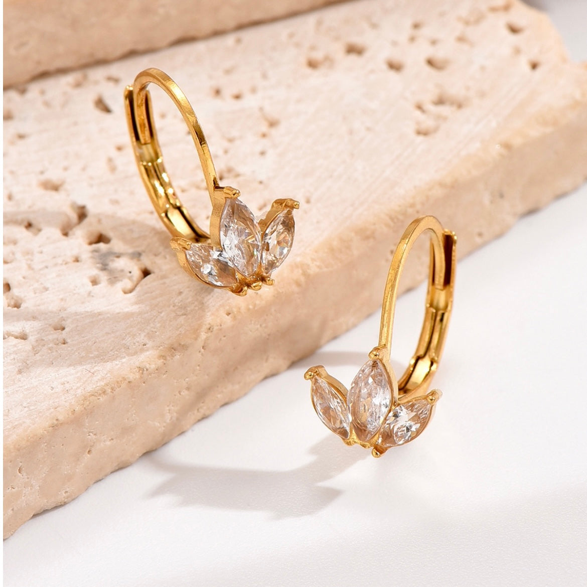 Three petal mini gold hoops