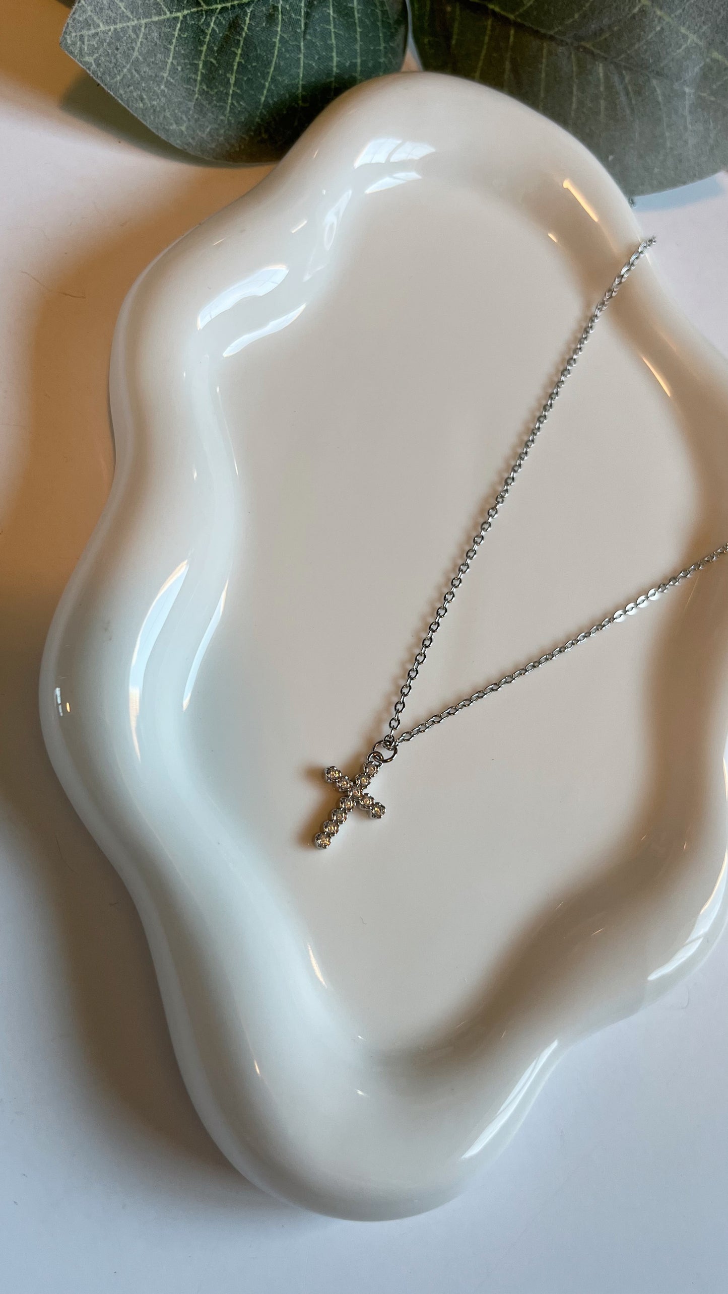 Silver or gold zirconia cross necklace