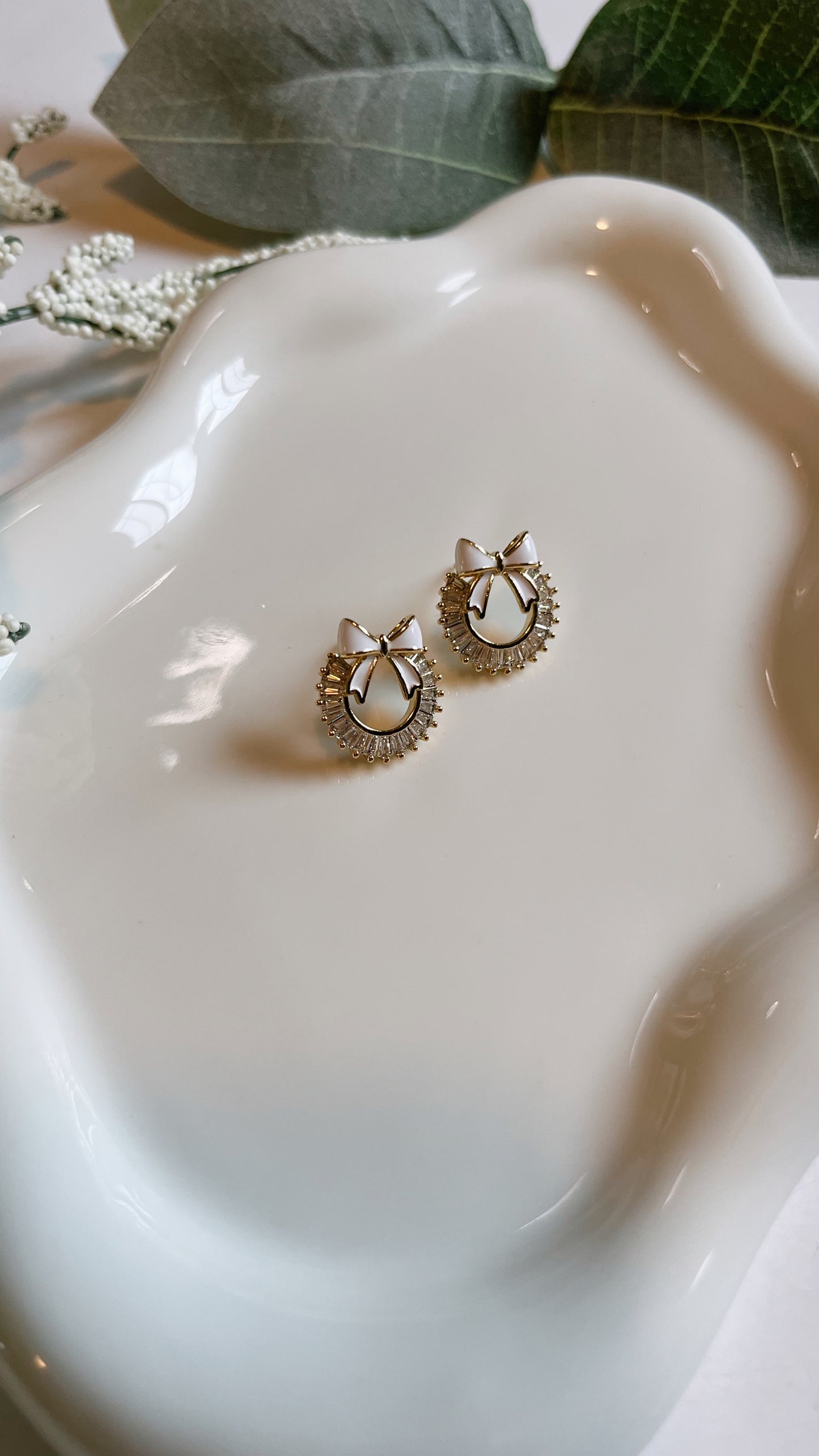 CZ Wreath white Christmas earrings