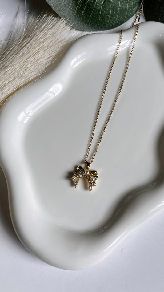 CZ golden bow necklace