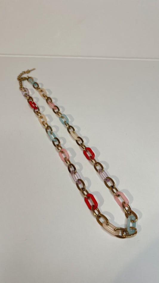 Chunky colorful paperclip style necklace