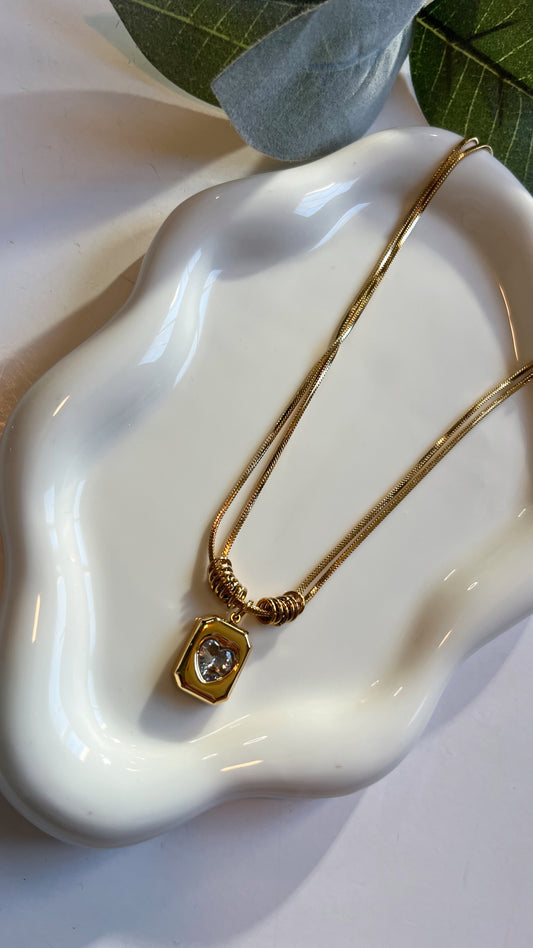 Rectangle heart double layered locket necklace